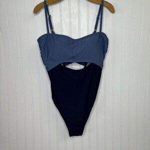Kona Sol Two-Tone Blue Color Block 1-piece Womens XL Criss Cross Back Swimsuit